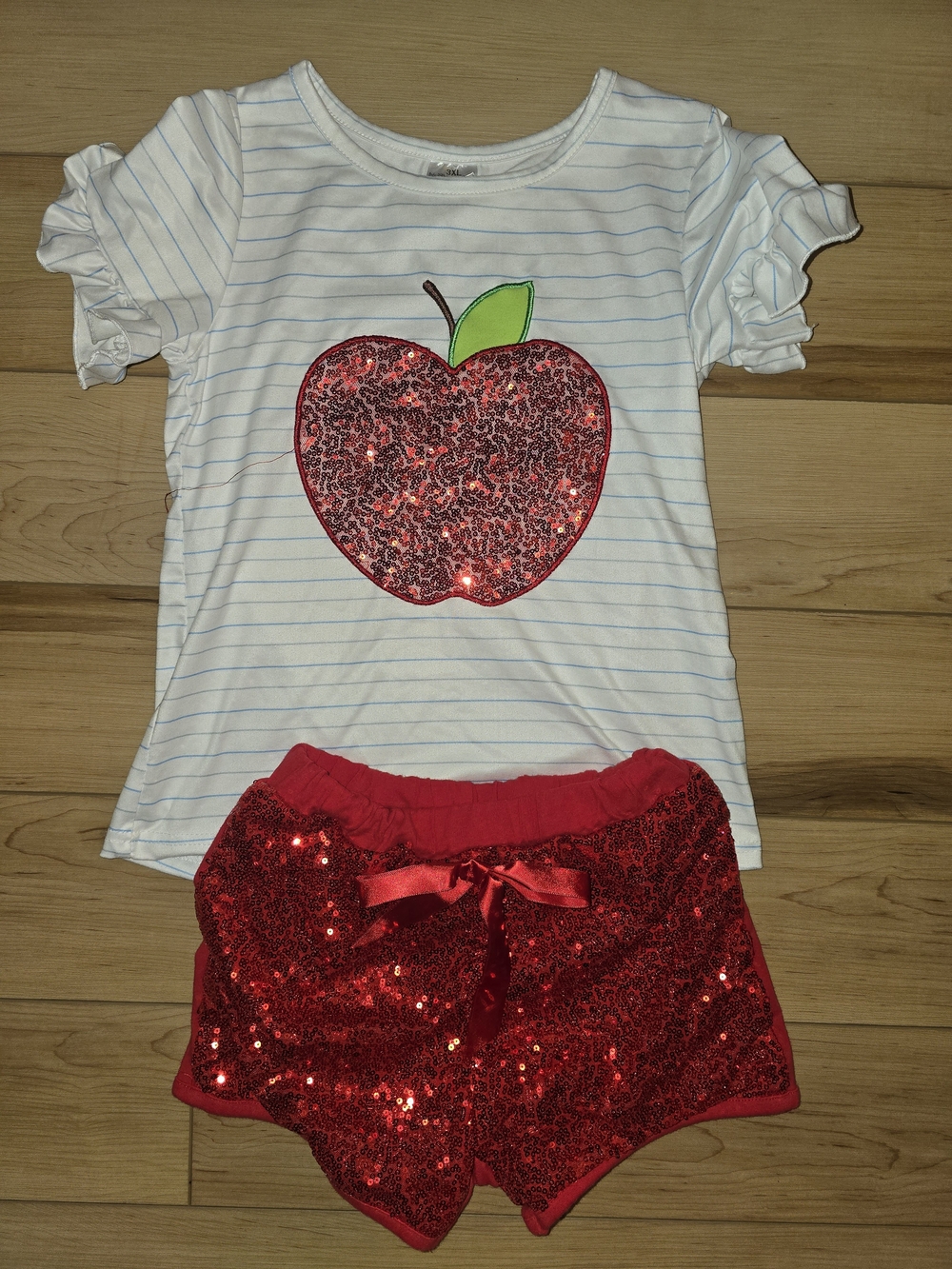 Girls White & Red Apple Sequin Set